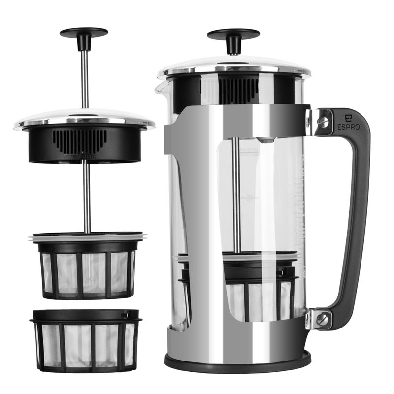 ESPRO P5 French Press Coffee Maker â€“ Patented Double Micro-Filter for Grit Free Brew, Heat-Resistant Thicker Borosilicate Glass Coffee Press â€“ 32 oz - Image 1